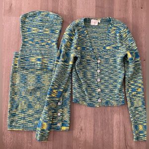 NWOT VERY FLATTERING SET (tube top, skirt, fitting stretch cardi) 💙🧵